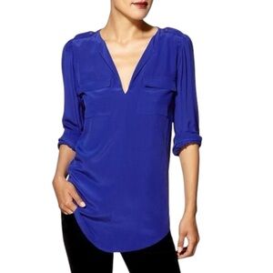 Joie Marlo Silk Split Neck Longer Length Blouse Top